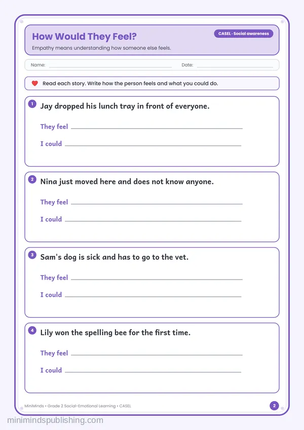 How Would They Feel? — free printable 2nd Grade worksheet