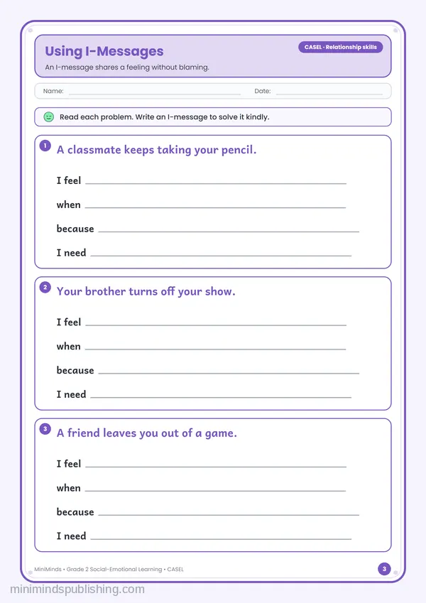 Using I-Messages — free printable 2nd Grade worksheet