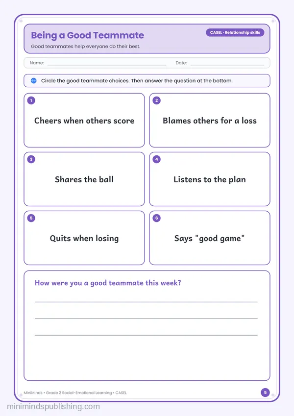 Being a Good Teammate — free printable 2nd Grade worksheet