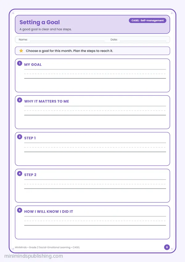 Setting a Goal — free printable 2nd Grade worksheet