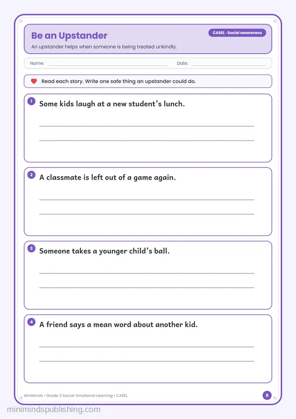 Be an Upstander — free printable 2nd Grade worksheet