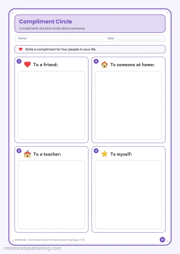 Compliment Circle — free printable 2nd Grade worksheet