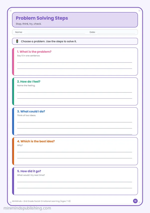 Problem Solving Steps — free printable 2nd Grade worksheet