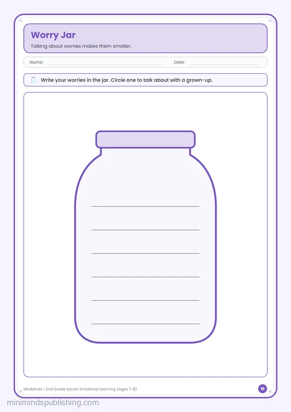 Worry Jar — free printable 2nd Grade worksheet