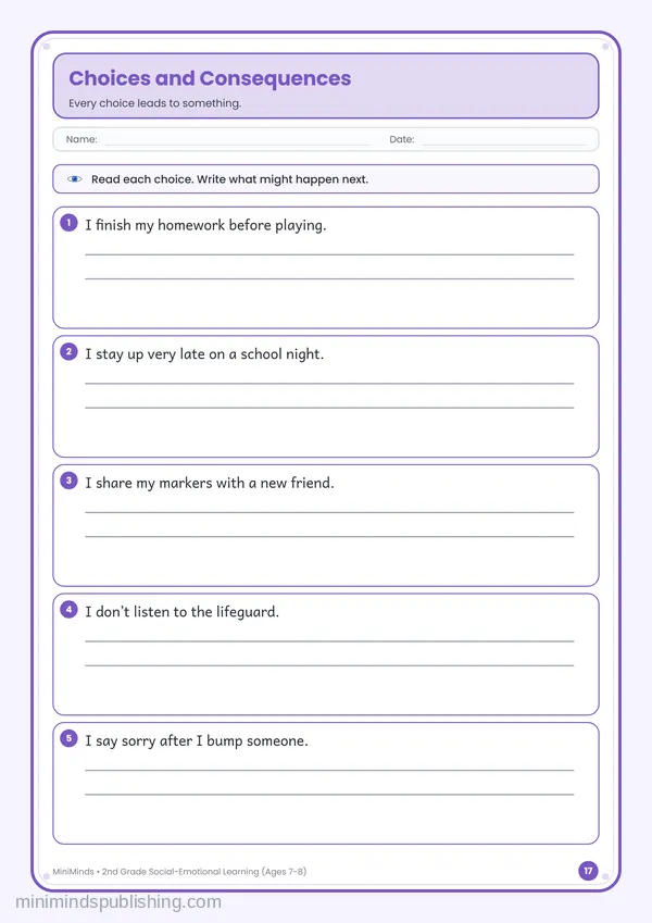 Choices and Consequences — free printable 2nd Grade worksheet