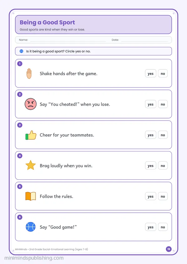 Being a Good Sport — free printable 2nd Grade worksheet