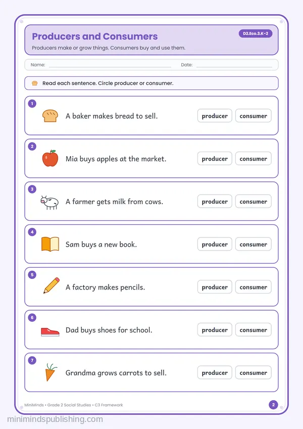 Producers and Consumers — free printable 2nd Grade worksheet