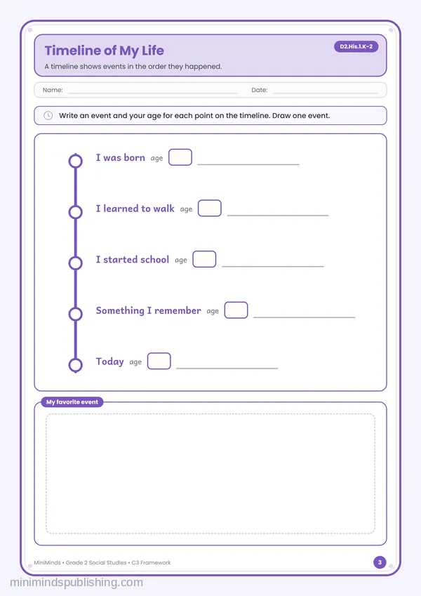 Timeline of My Life — free printable 2nd Grade worksheet