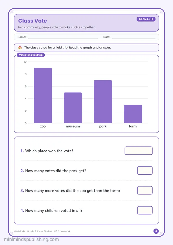 Class Vote — free printable 2nd Grade worksheet