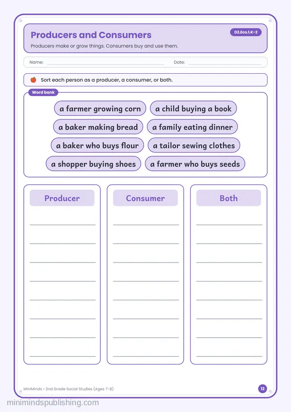 Producers and Consumers — free printable 2nd Grade worksheet