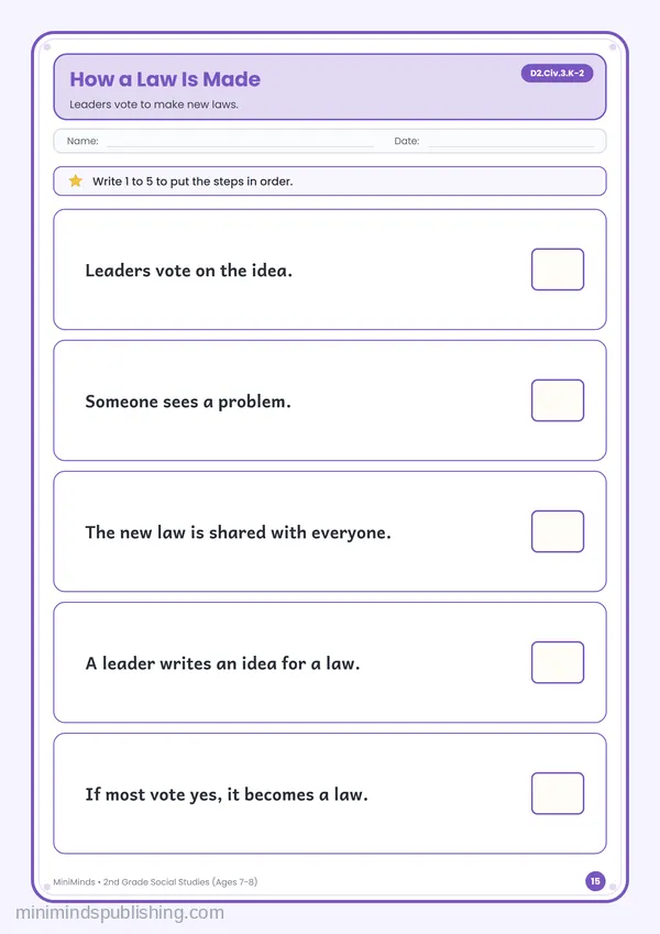 How a Law Is Made — free printable 2nd Grade worksheet