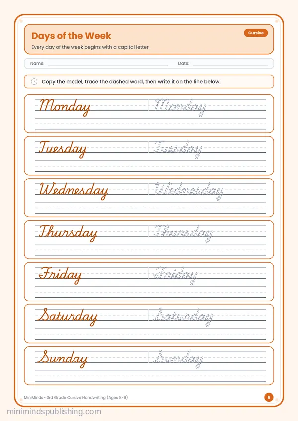 Days of the Week — free printable 3rd Grade worksheet