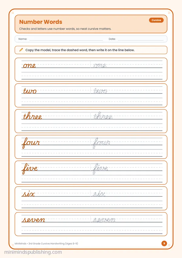 Number Words — free printable 3rd Grade worksheet