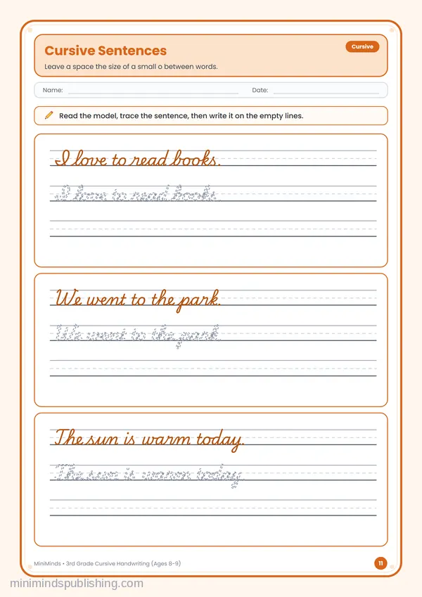 Cursive Sentences — free printable 3rd Grade worksheet