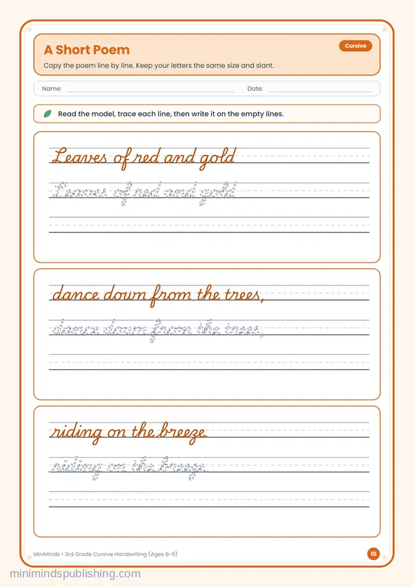 A Short Poem — free printable 3rd Grade worksheet