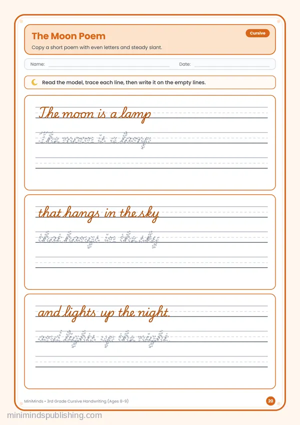 The Moon Poem — free printable 3rd Grade worksheet