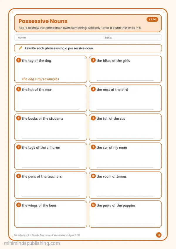 Possessive Nouns — free printable 3rd Grade worksheet