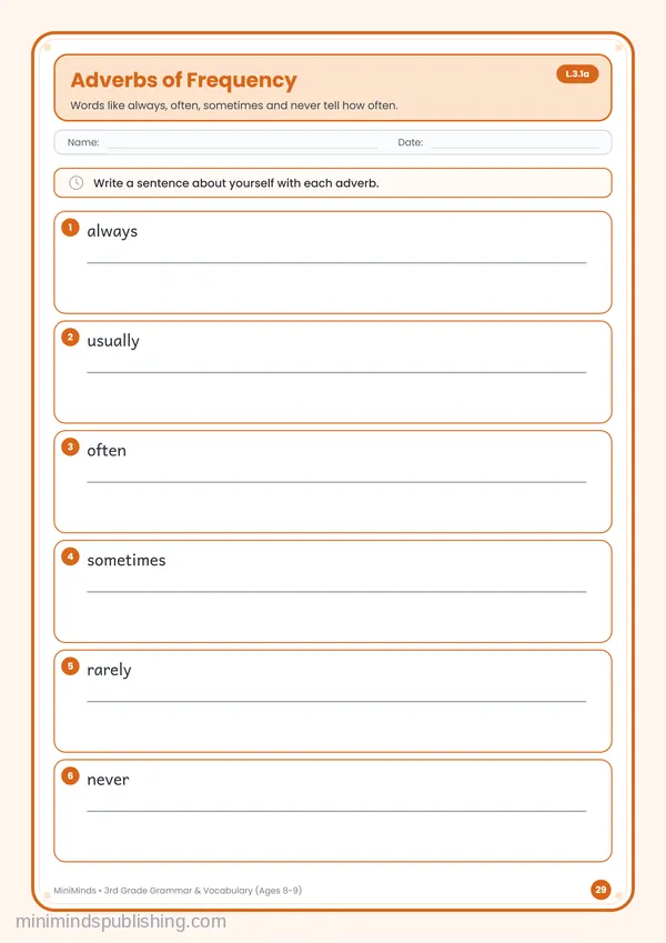 Adverbs of Frequency — free printable 3rd Grade worksheet