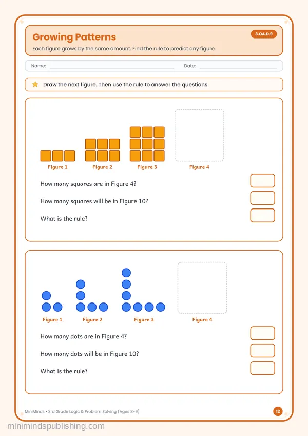 Growing Patterns — free printable 3rd Grade worksheet