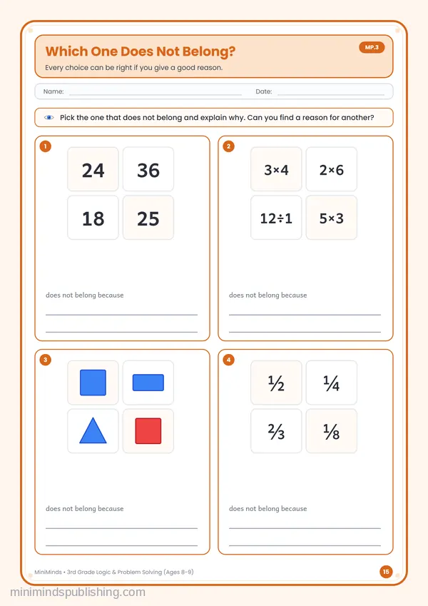 Which One Does Not Belong? — free printable 3rd Grade worksheet