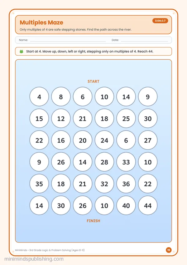 Multiples Maze — free printable 3rd Grade worksheet