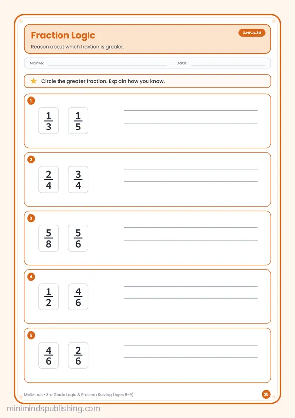 Fraction Logic — free printable 3rd Grade worksheet