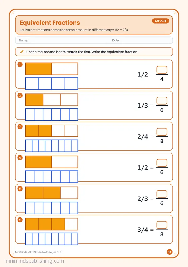 Equivalent Fractions — free printable 3rd Grade worksheet