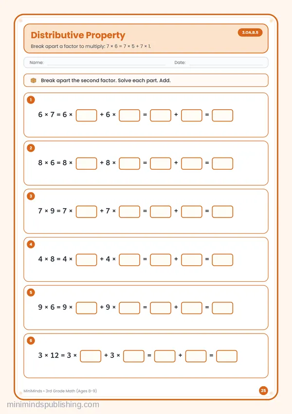 Distributive Property — free printable 3rd Grade worksheet