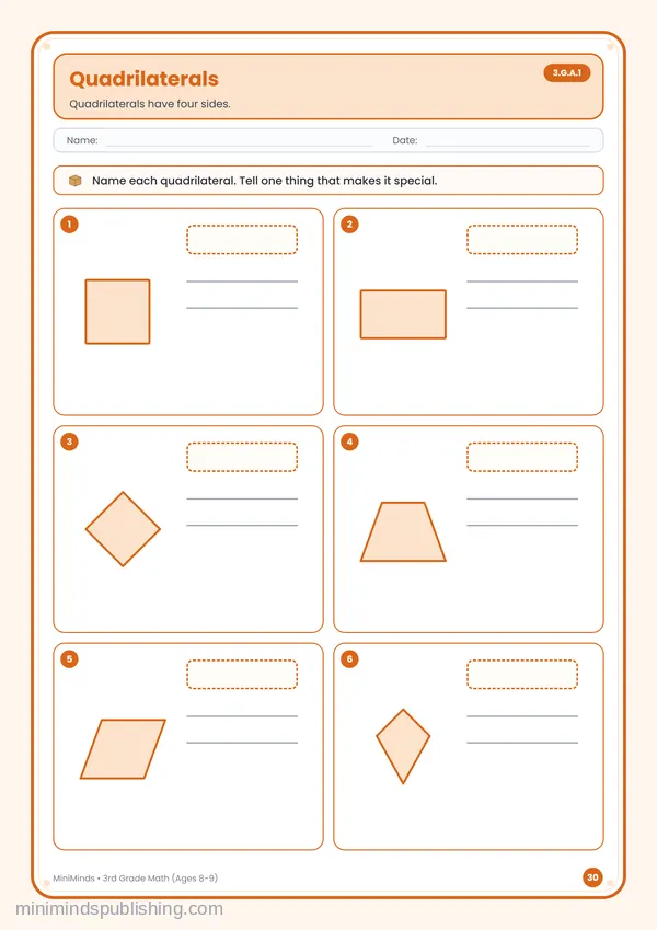 Quadrilaterals — free printable 3rd Grade worksheet