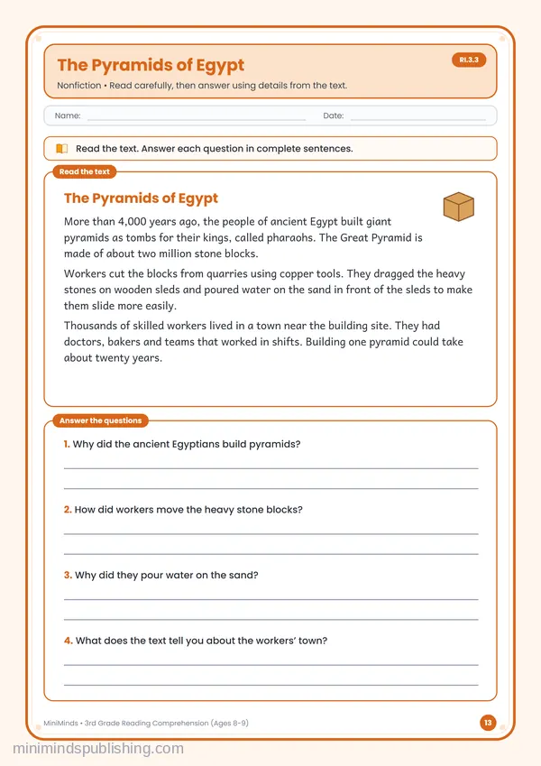 The Pyramids of Egypt — free printable 3rd Grade worksheet