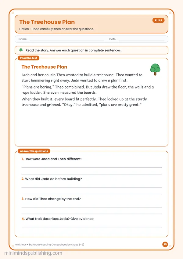 The Treehouse Plan — free printable 3rd Grade worksheet