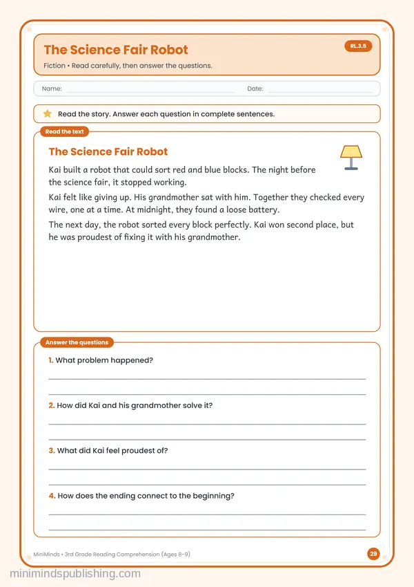 The Science Fair Robot — free printable 3rd Grade worksheet