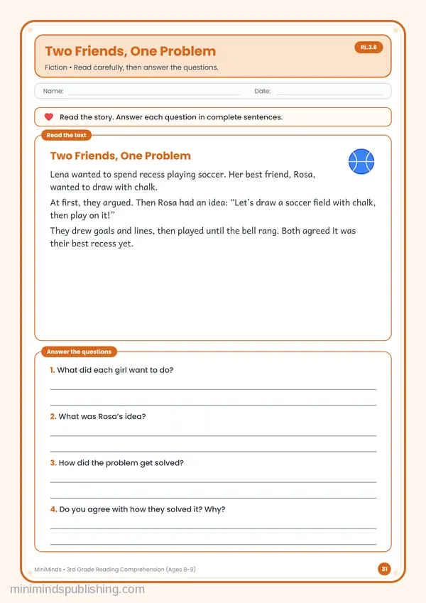 Two Friends, One Problem — free printable 3rd Grade worksheet