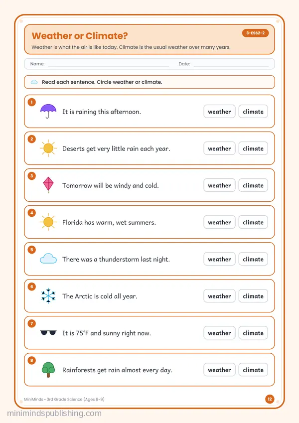 Weather or Climate? — free printable 3rd Grade worksheet