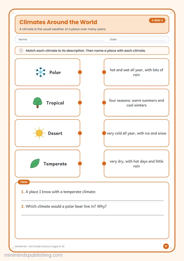 Climates Around the World — free printable 3rd Grade worksheet
