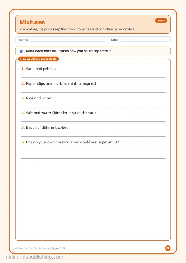 Mixtures — free printable 3rd Grade worksheet