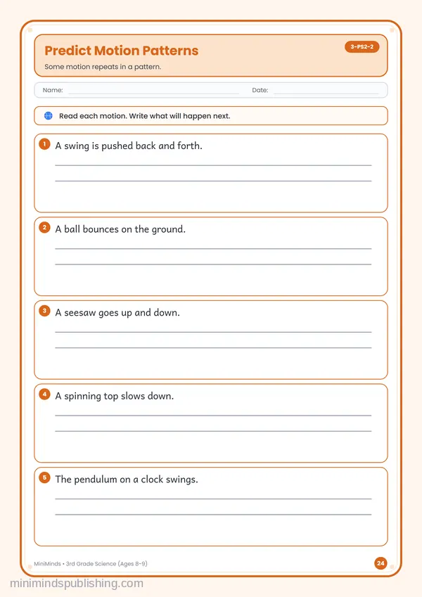 Predict Motion Patterns — free printable 3rd Grade worksheet