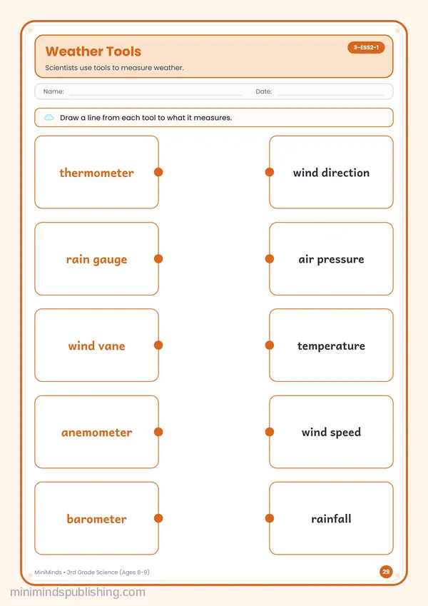 Weather Tools — free printable 3rd Grade worksheet