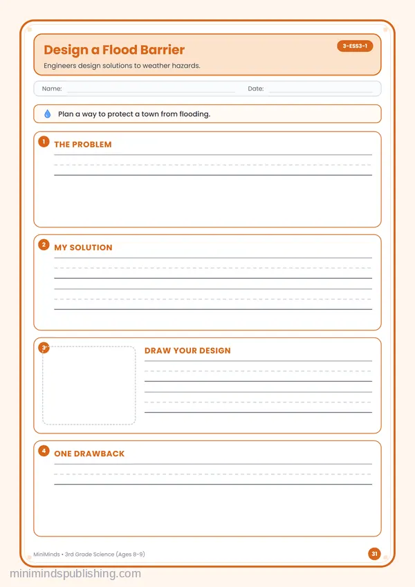 Design a Flood Barrier — free printable 3rd Grade worksheet
