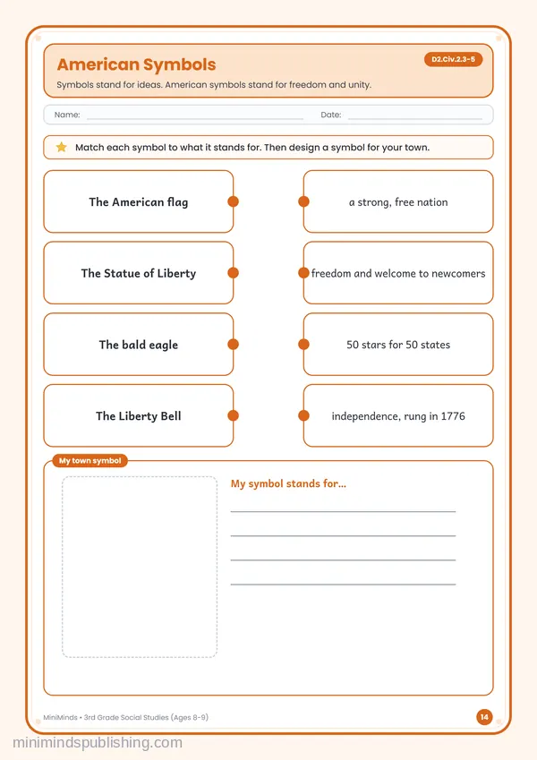American Symbols — free printable 3rd Grade worksheet