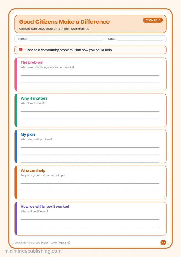 Good Citizens Make a Difference — free printable 3rd Grade worksheet
