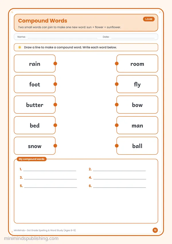 Compound Words — free printable 3rd Grade worksheet