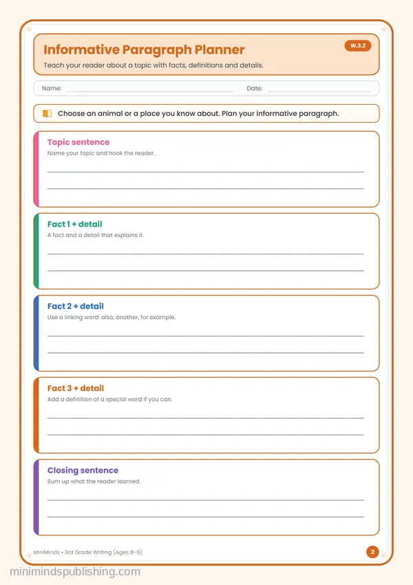 Informative Paragraph Planner — free printable 3rd Grade worksheet