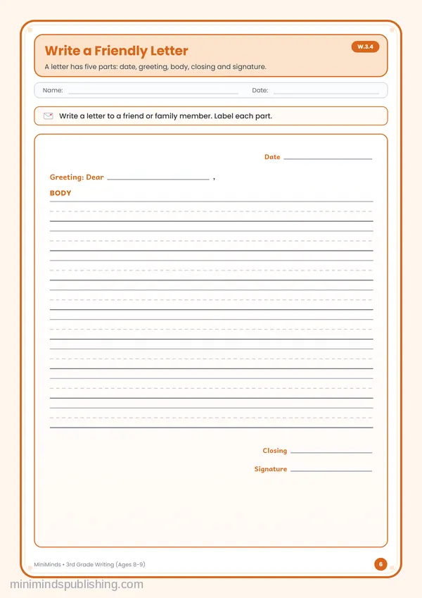 Write a Friendly Letter — free printable 3rd Grade worksheet