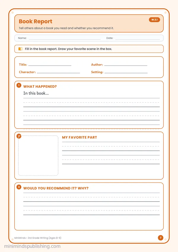 Book Report — free printable 3rd Grade worksheet