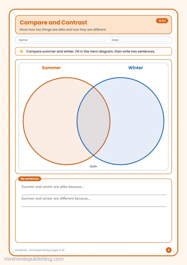 Compare and Contrast — free printable 3rd Grade worksheet