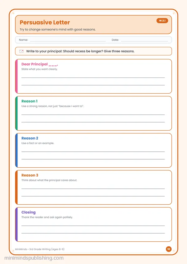 Persuasive Letter — free printable 3rd Grade worksheet