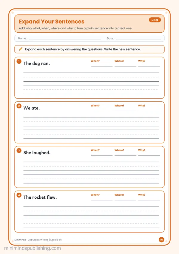 Expand Your Sentences — free printable 3rd Grade worksheet