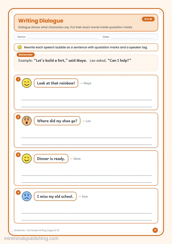 Writing Dialogue — free printable 3rd Grade worksheet
