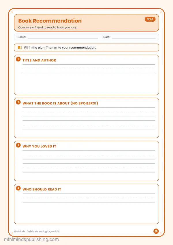 Book Recommendation — free printable 3rd Grade worksheet